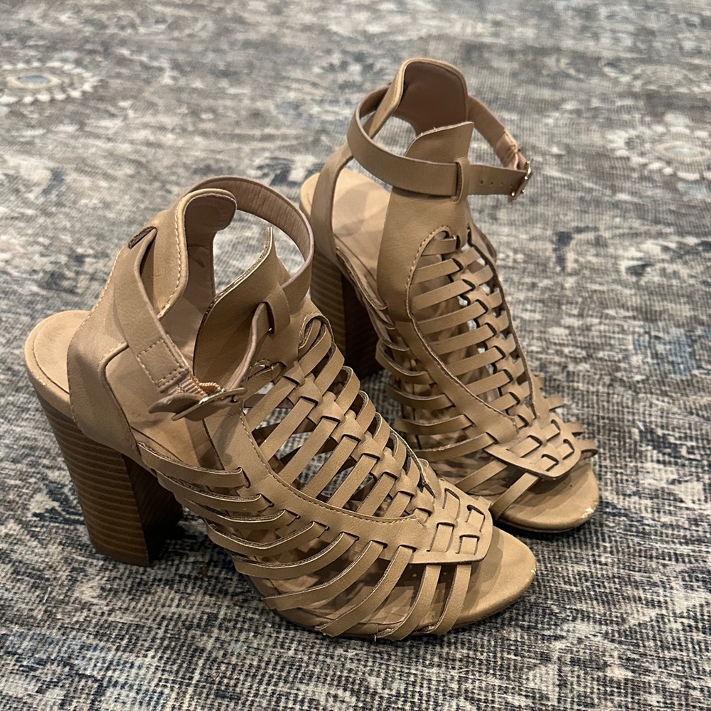 Tan Strappy Heeled Sandals